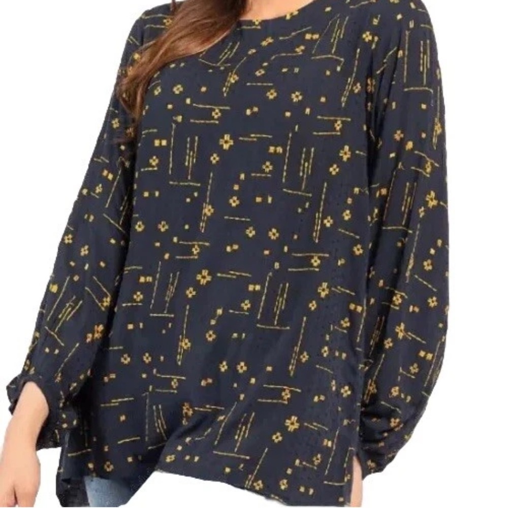 Limelight Women Embroidered Blouse Blue Yellow Stitching Shirt Top Size S